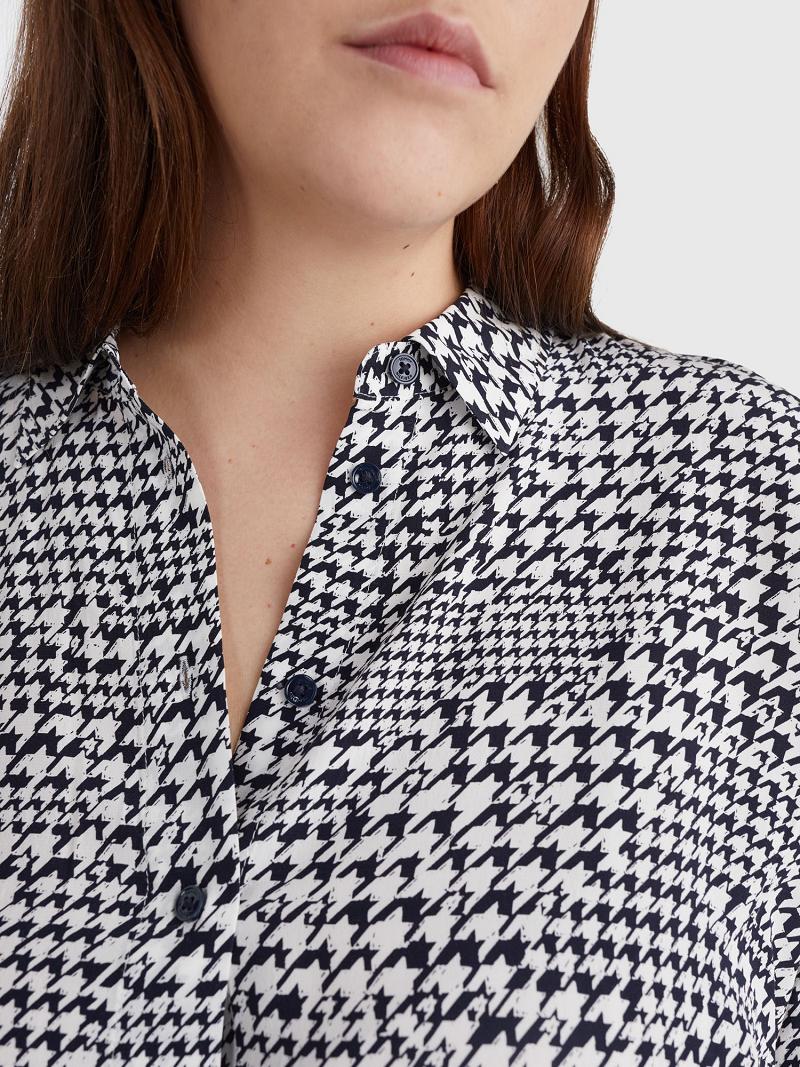 Női Tommy Hilfiger Curve Houndstooth Print Blouses Szürke | HU 11WNB